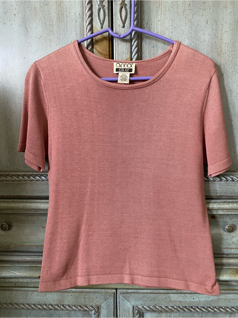 Anna Short Sleeve Ribbed Tee - Dusty Rose